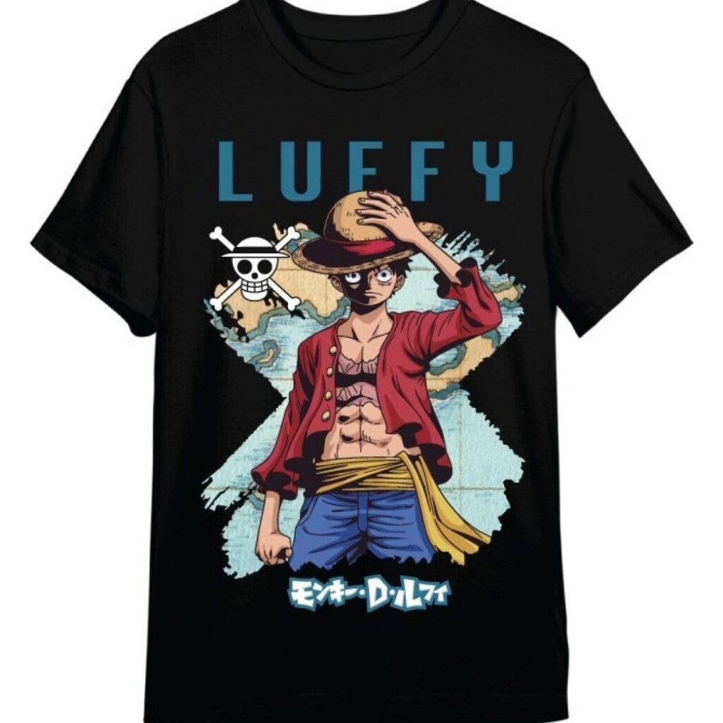 One Piece T-Shirt Monkey D. Luffy Mapa Black