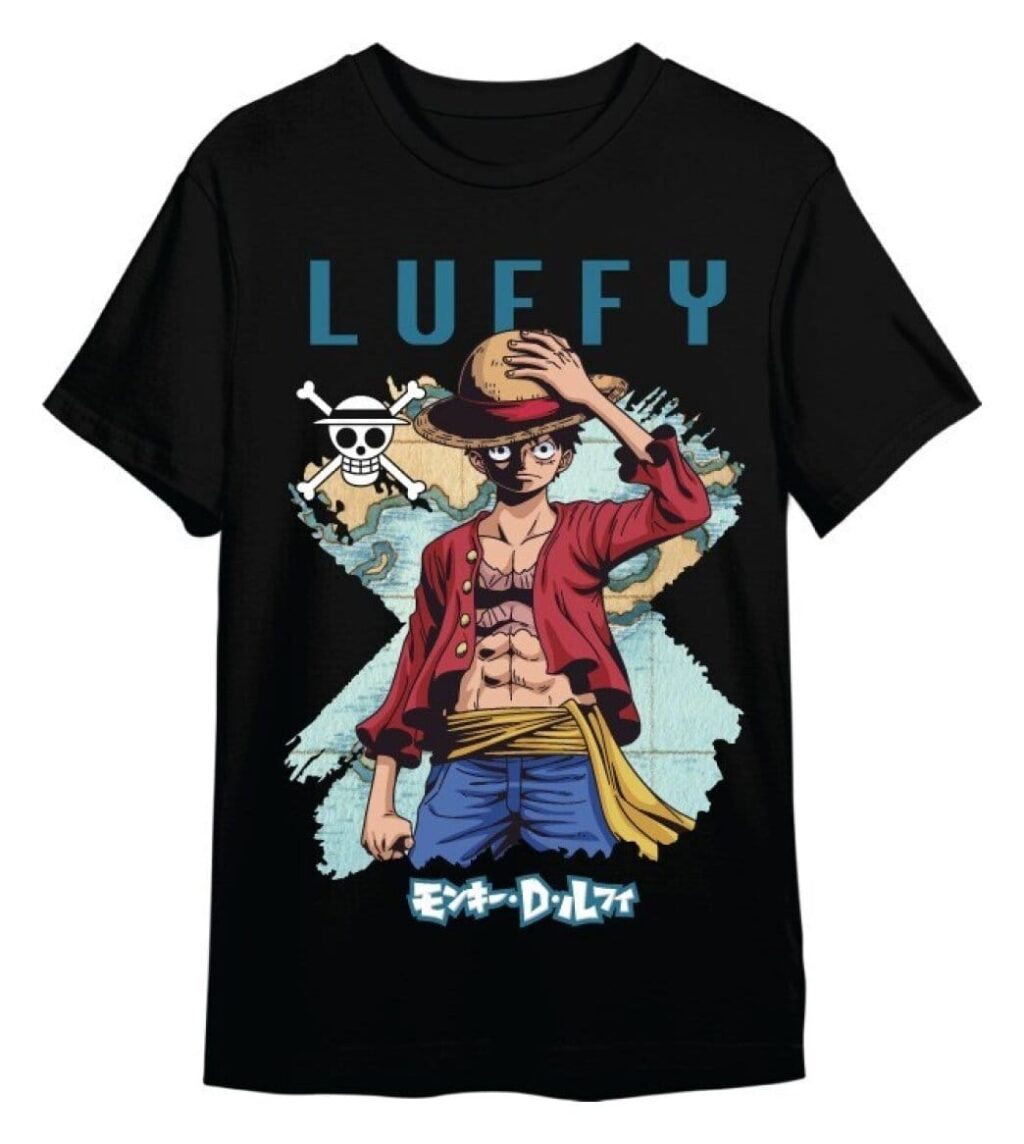 One Piece T-Shirt Monkey D. Luffy Mapa Black